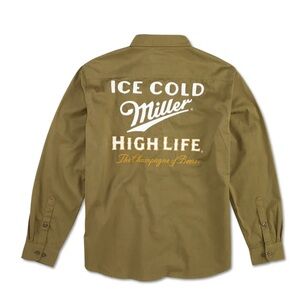 Miller High Life olive green button down shirt large